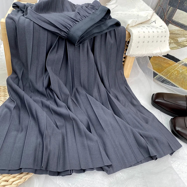 Elegant High-Waist Pleated Midi Skirt
