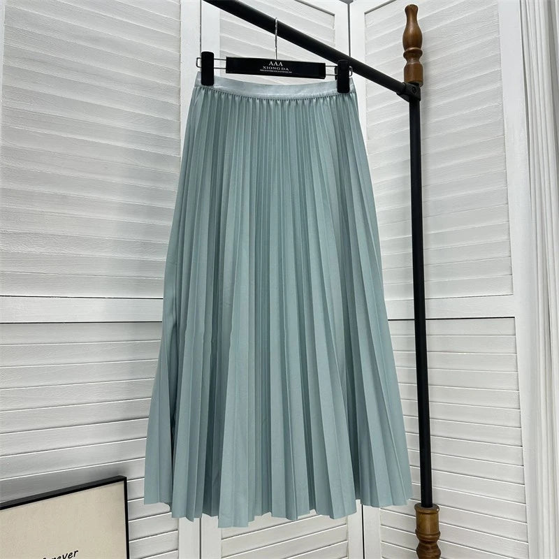 Elegant High-Waist Pleated Midi Skirt