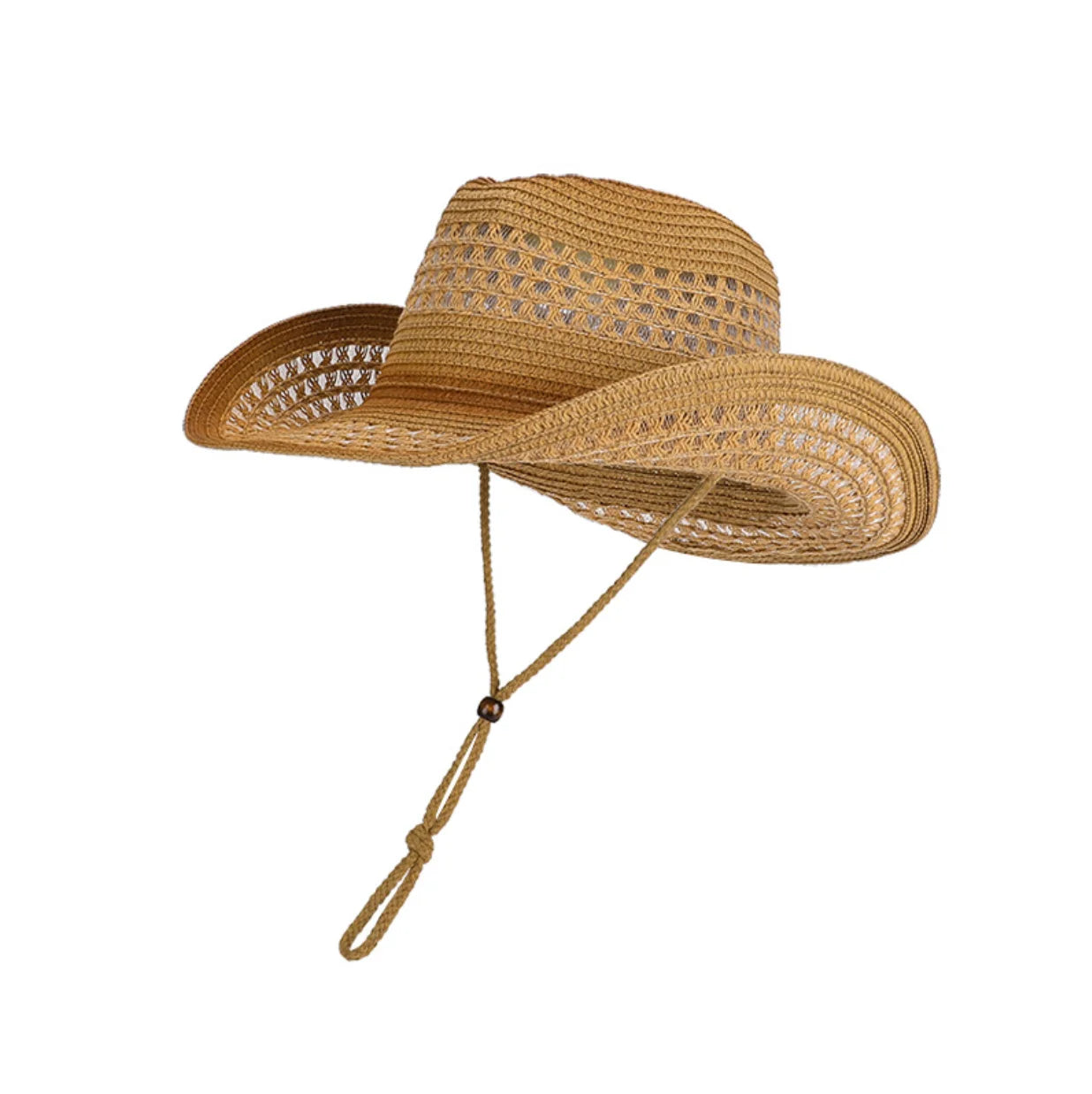Sombrero de paja vaquero tejido ahuecado transpirable con ribete negro y color contrastante, con correa a prueba de viento, adecuado para protección solar en la playa al aire libre, unisex, regalo de vacaciones