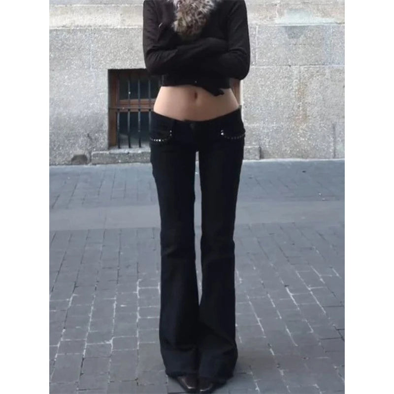 Y2K Black Bell-Bottom Flare Jeans