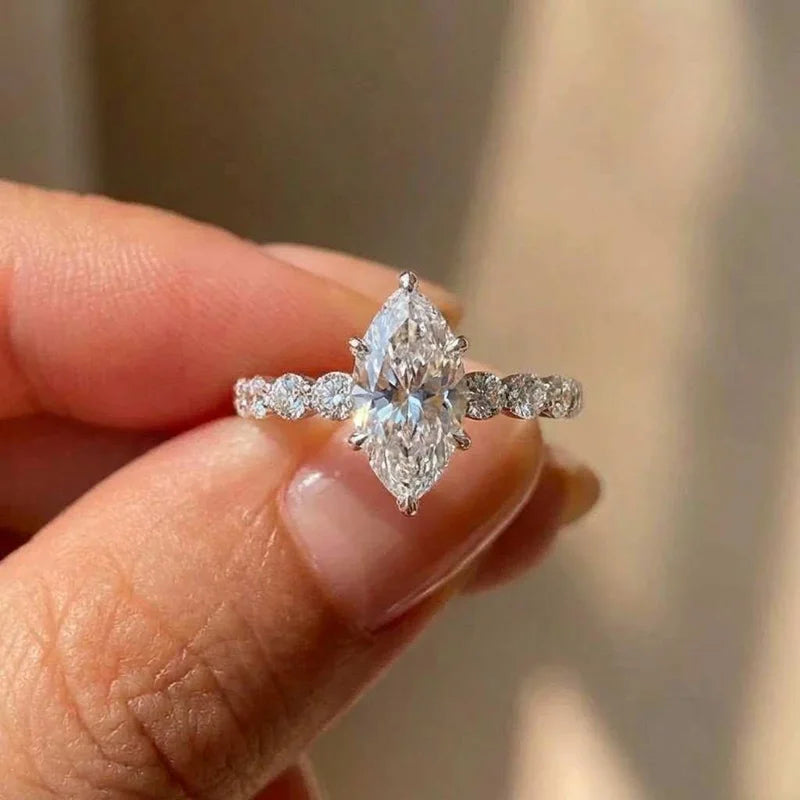 925 Sterling Silver Marquise Zircon Ring | Classic Fine Jewelry | Engagement & Wedding Gift for Women