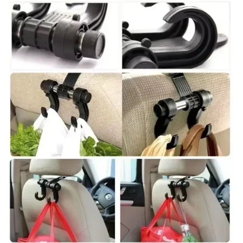 Ganchos de almacenamiento para el respaldo del asiento del coche – Colgador de reposacabezas universal y soporte para bolsas | Paquete de 2