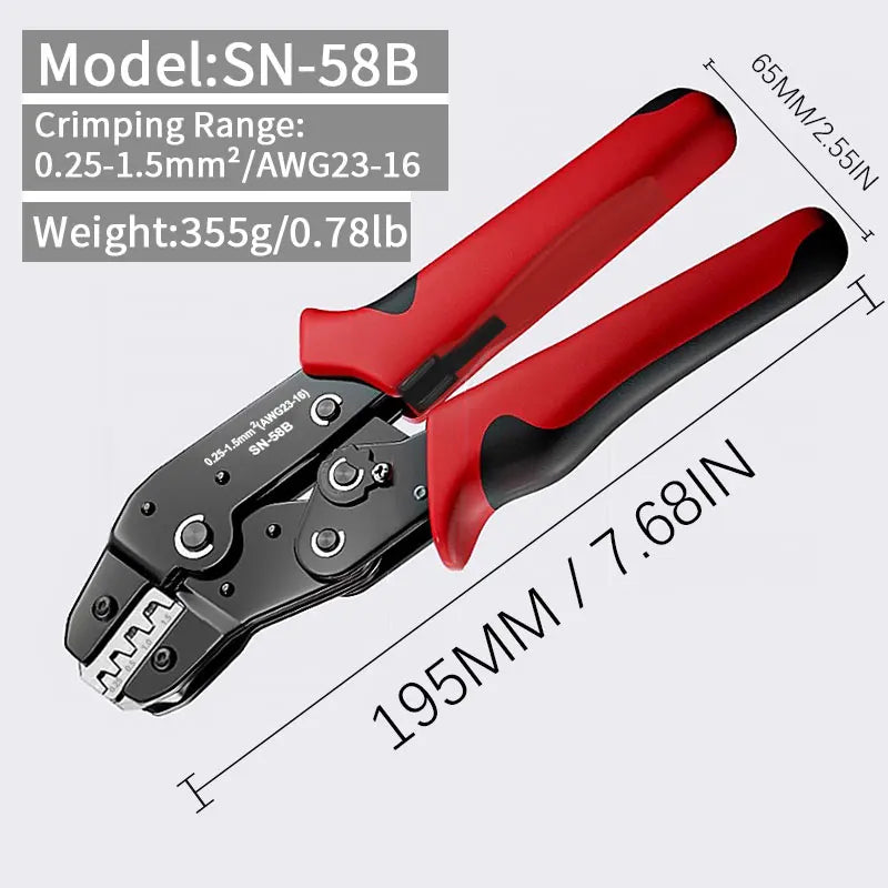 SN-58B Ratcheting Crimping Tool — For Dupont, JST, Molex, SATA & Open Barrel Terminals