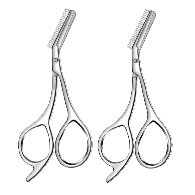 Stainless Steel Eyebrow Scissors with Built-In Comb
