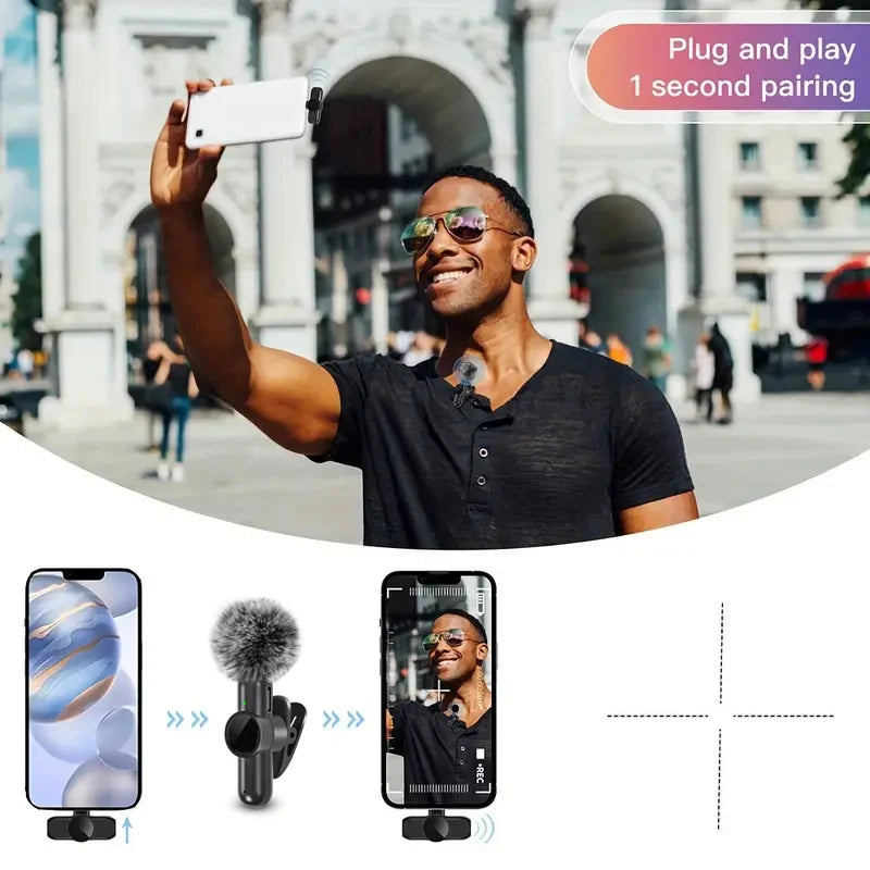 Wireless Lavalier Microphone with Windproof Cover — Clip-On Mic for Phone & Camera