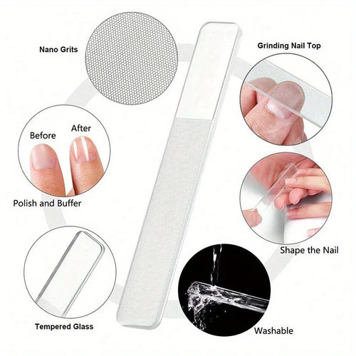 Set de cortauñas de acero inoxidable negro – Kit de manicura de 4 piezas con lima de cristal nano