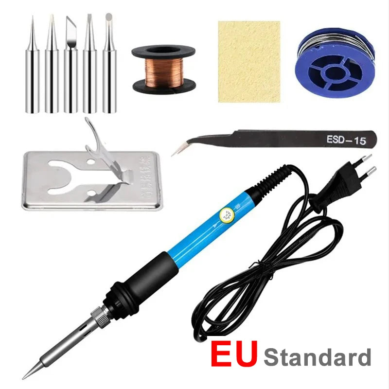 60W Adjustable Temperature Soldering Iron — US & EU Plug, Soldering Kit Options