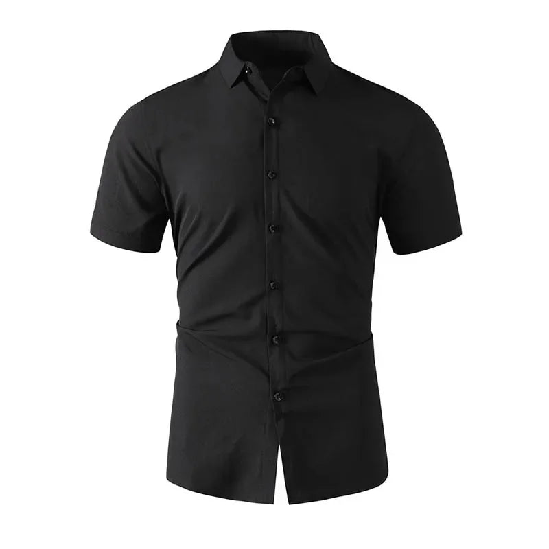 Men's Business Casual Short Sleeve Shirt - No-Iron Solid Color (S-4XL)