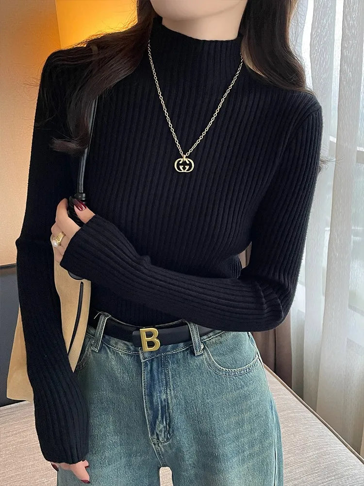 Ribbed Turtleneck Slim Knit Sweater – 7 Colors