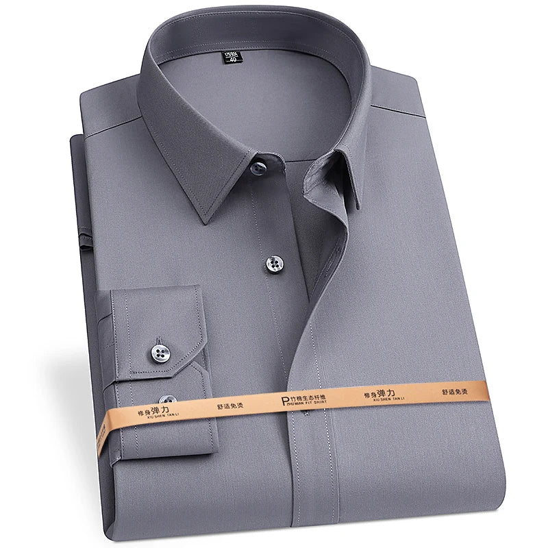 Camisa de vestir de fibra de bambú para hombre — Sin arrugas, corte entallado