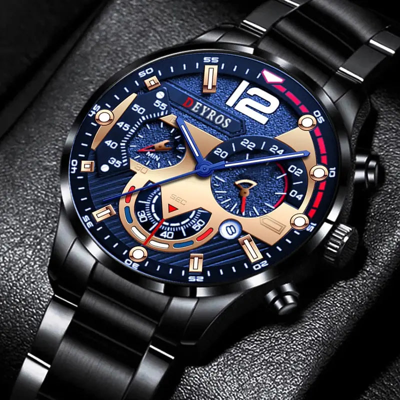 Men's Luxury Quartz Watch – Luminous Hands, Calendar & Sporty Dial