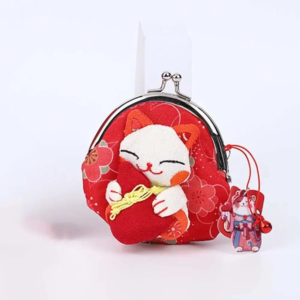 Maneki Neko Lucky Cat Coin Purse — Cute Japanese Fortune Cat Clasp Wallet & Gift