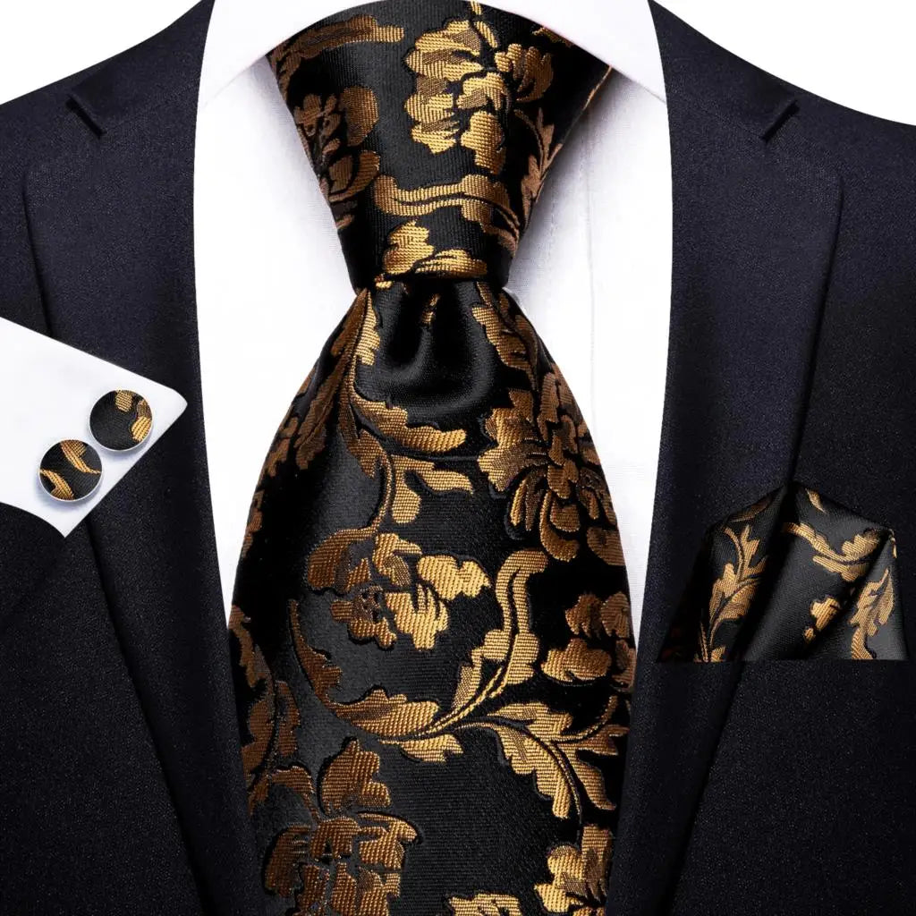 Floral Necktie Set for Men — Tie, Pocket Square & Cufflinks