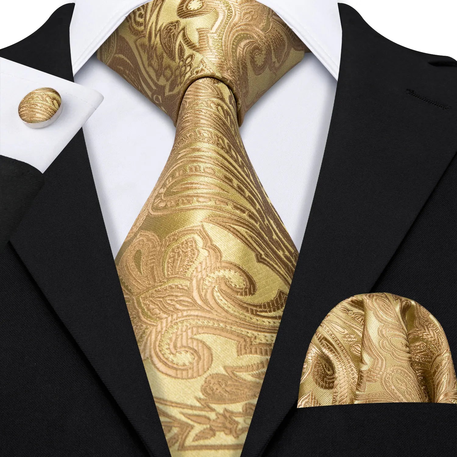 Jacquard Necktie, Pocket Square & Cufflinks Set – Unisex Gift