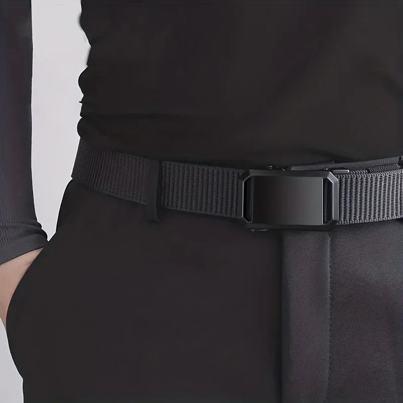 Men's Canvas Tactical Belt – Automatic Buckle, Military Workwear Style, 120cm