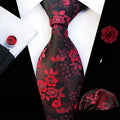 Floral Silk Necktie, Pocket Square & Cufflinks Set – Multiple Colors
