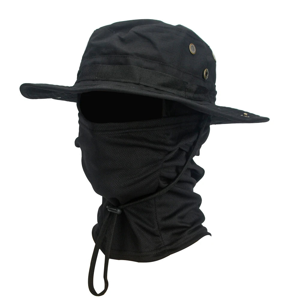 2Pcs/Set Wide-brimmed Hat Balaclava Mixed Set Men Sunscreen Boonie Cap Outdoors Hiking Camping Fishing Hat Sun Hat Fisherman Hat