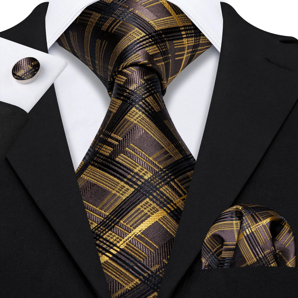 Jacquard Necktie, Pocket Square & Cufflinks Set – Unisex Gift