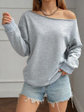 Off-Shoulder Loose Long Sleeve Sweatshirt – Light Gray