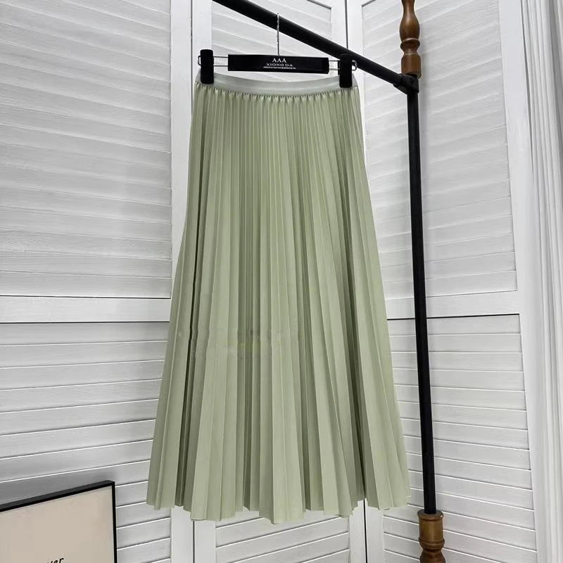 Elegant High-Waist Pleated Midi Skirt