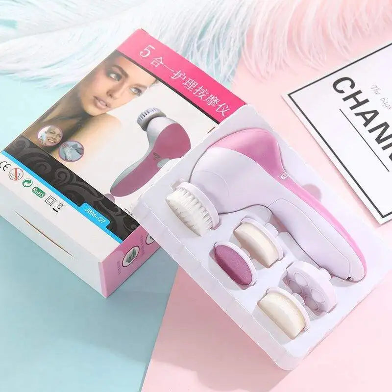 5-in-1 Electric Facial Cleansing Brush – Face Scrubber, Massager & Blackhead Remover