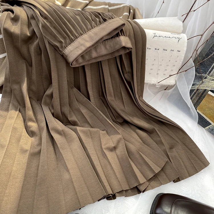 Elegant High-Waist Pleated Midi Skirt