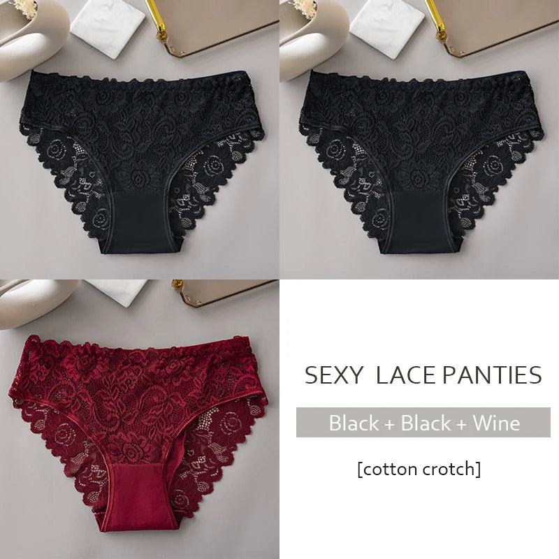 Women's 3-Pack Luxury Lace Embroidery Panties | Floral Hollow Briefs S-XXL