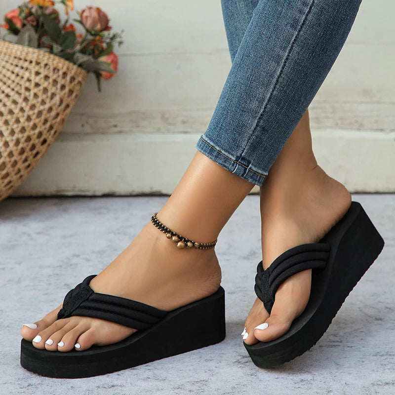 Chanclas de cuña para mujer con separador de dedos – Sandalias de plataforma ligeras de playa con suela gruesa antideslizante