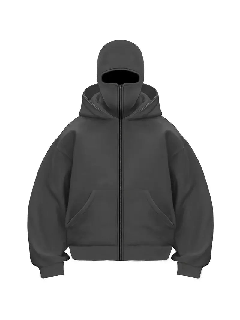 Double Hood Zip-Up Hoodie Jacket – Loose Fit Unisex Couple Sweatshirt