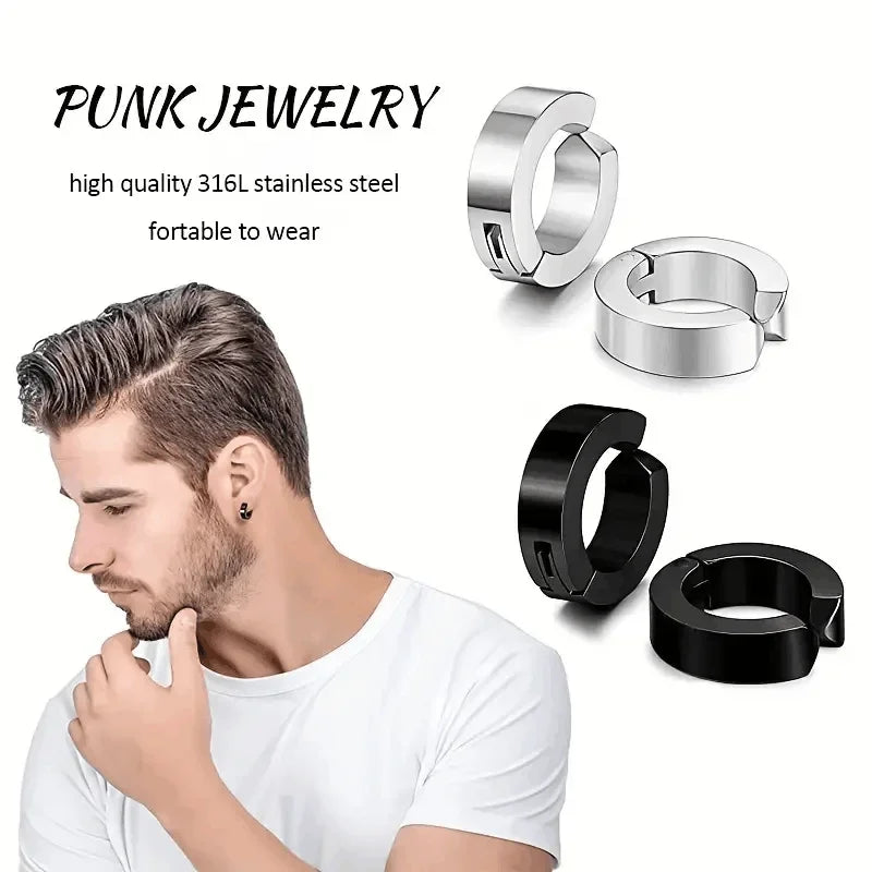 Punk Cross Magnetic Stainless Steel Stud Earrings – No Piercing Unisex