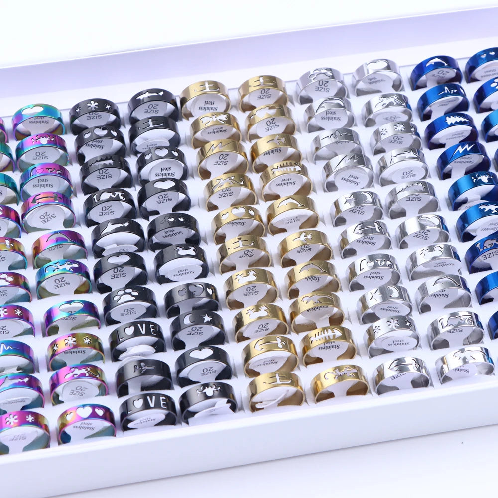 Stainless Steel Fashion Ring Set | 10/20/30/50 Pcs | Mixed Styles