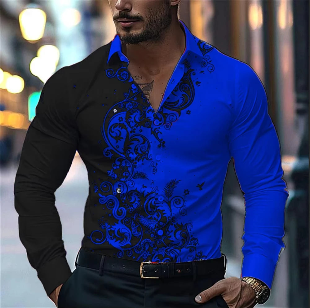 Men's Floral Print Dress Shirt - Long Sleeve Button-Up (S-5XL)