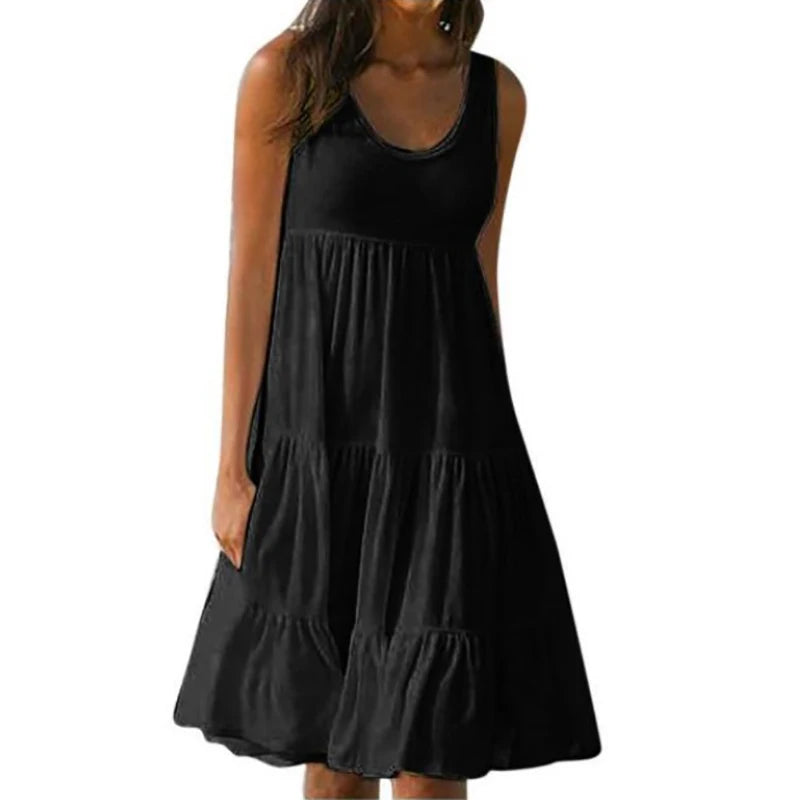Ruffle Sleeveless Mini Sundress – Loose Casual Summer Dress for Women