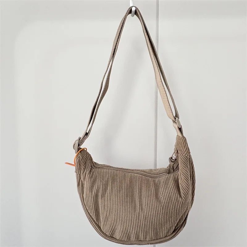 Corduroy Hobo Shoulder Bag — Retro Casual Crossbody Handbag for Daily & Travel Use