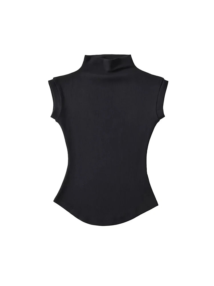 Sleeveless Turtleneck Crop Top – Slim Fit Streetwear Tee for Women