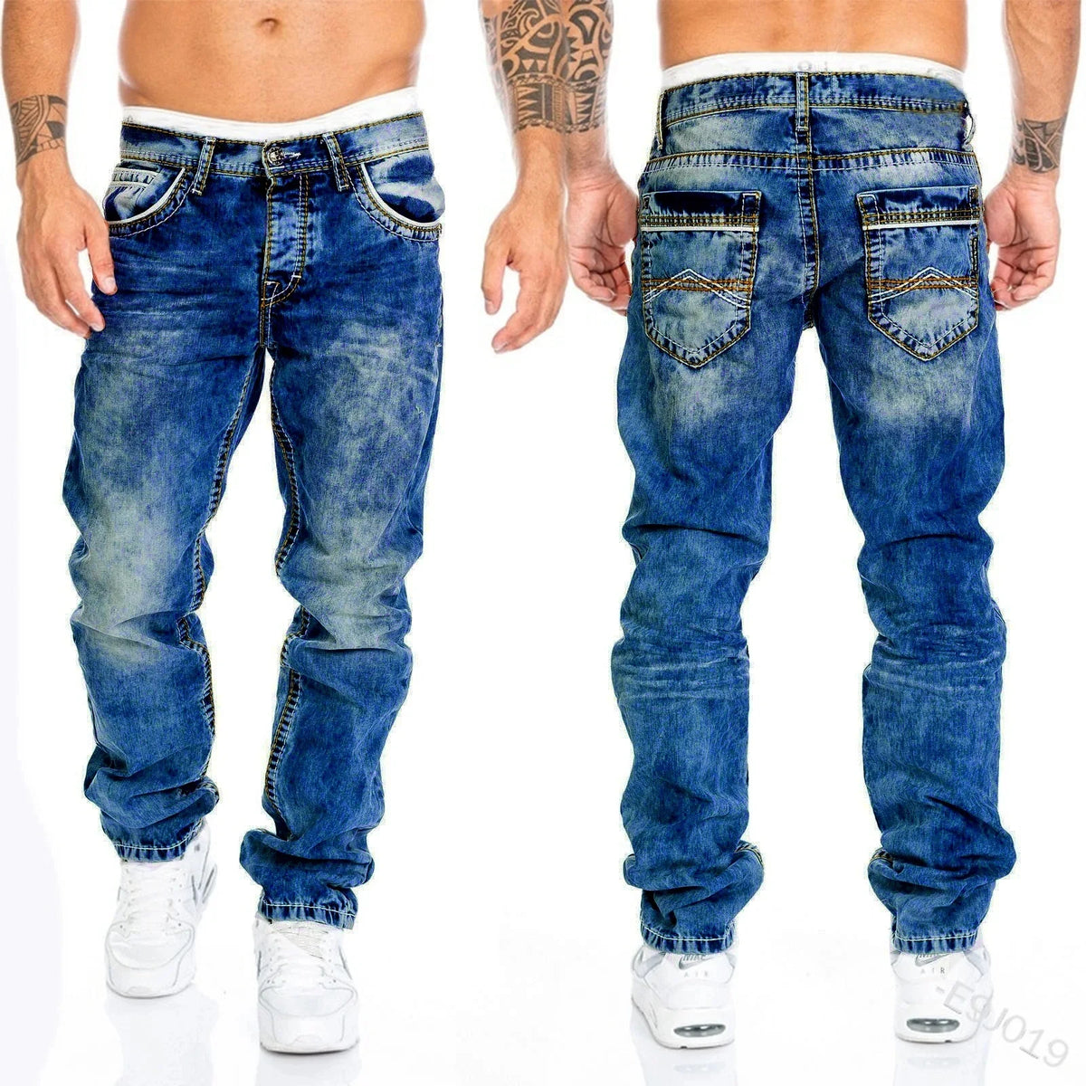 Unisex Solid Stretch Denim Straight-Leg Jeans