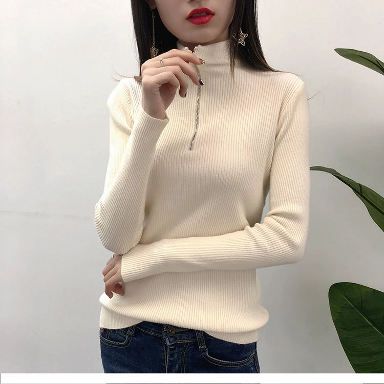 Half-Zip Mock Neck Slim Knit Sweater – 12 Colors