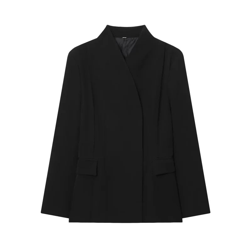 Women's High-Collar Slim Suit Jacket & Trousers Set