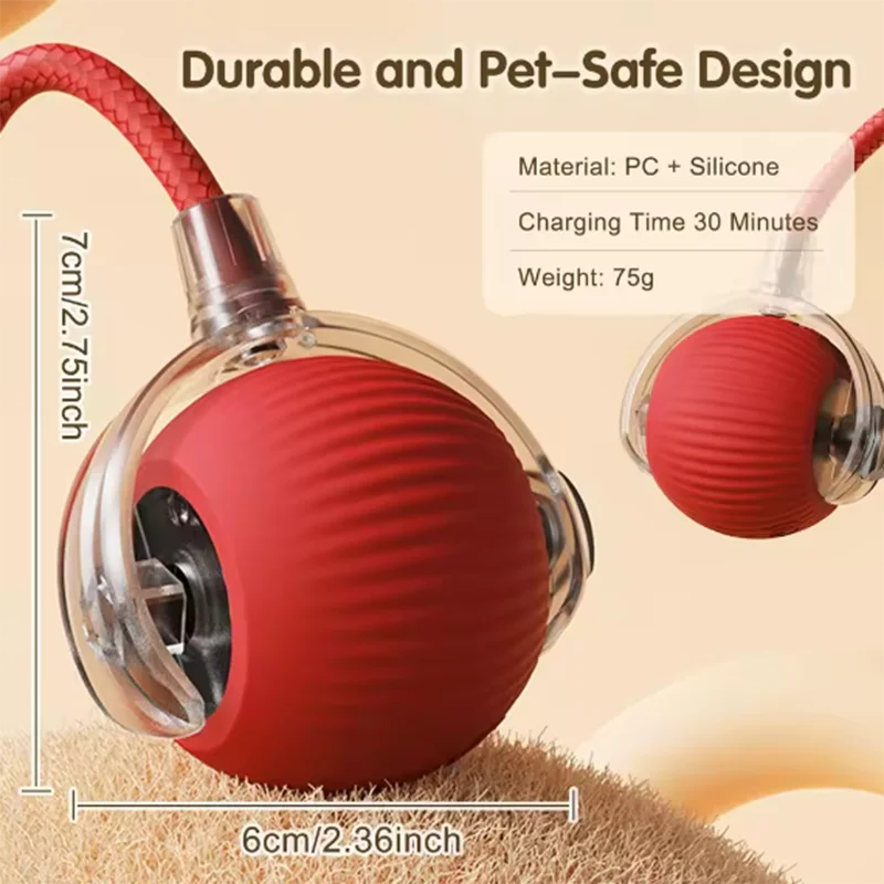 Auto-Rolling Cat Ball Toy with Tail — USB Rechargeable