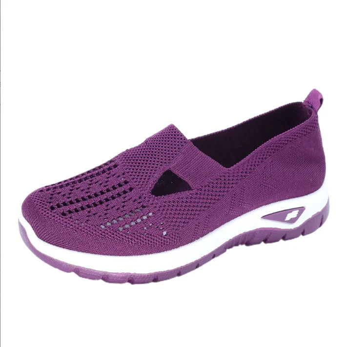 Zapatillas informales de punto sin cordones para mujer – Calzado ligero de suela suave para caminar