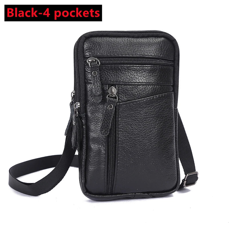 Men's Genuine Leather Waist Pack — Belt Bag, Phone Pouch & Crossbody Chest Bag