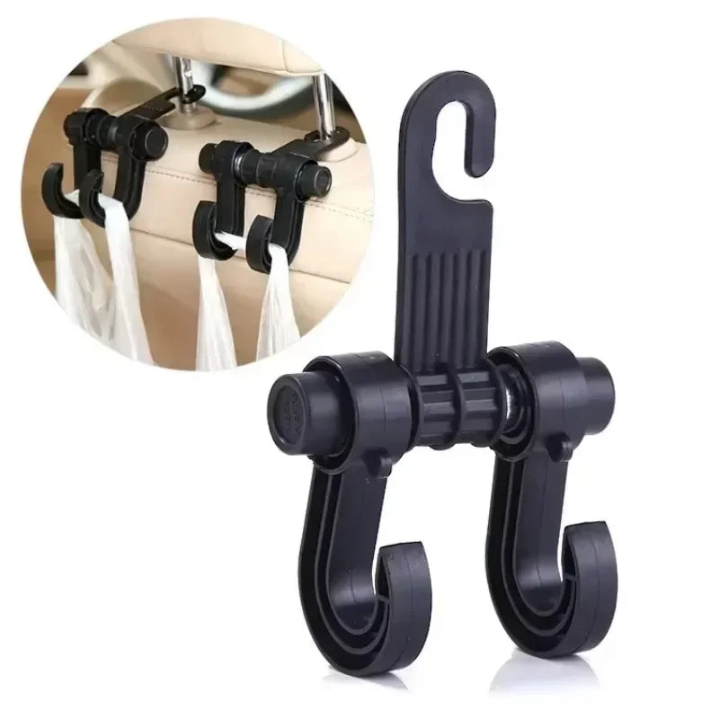 Ganchos de almacenamiento para el respaldo del asiento del coche – Colgador de reposacabezas universal y soporte para bolsas | Paquete de 2