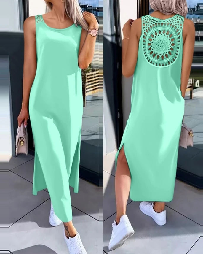 Women's Sleeveless Hollow-Out Slit Midi Dress