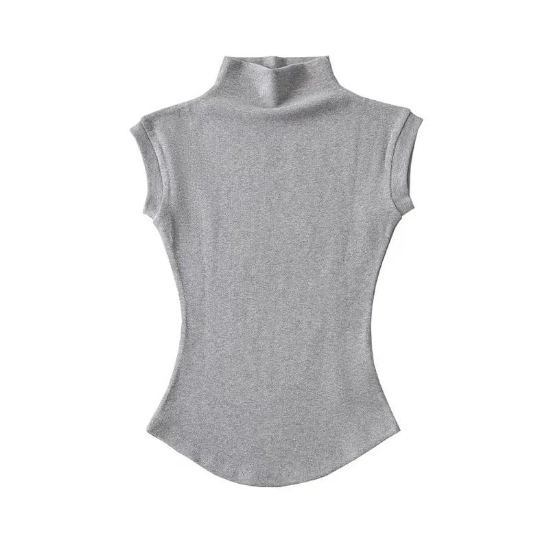 Sleeveless Turtleneck Crop Top – Slim Fit Streetwear Tee for Women