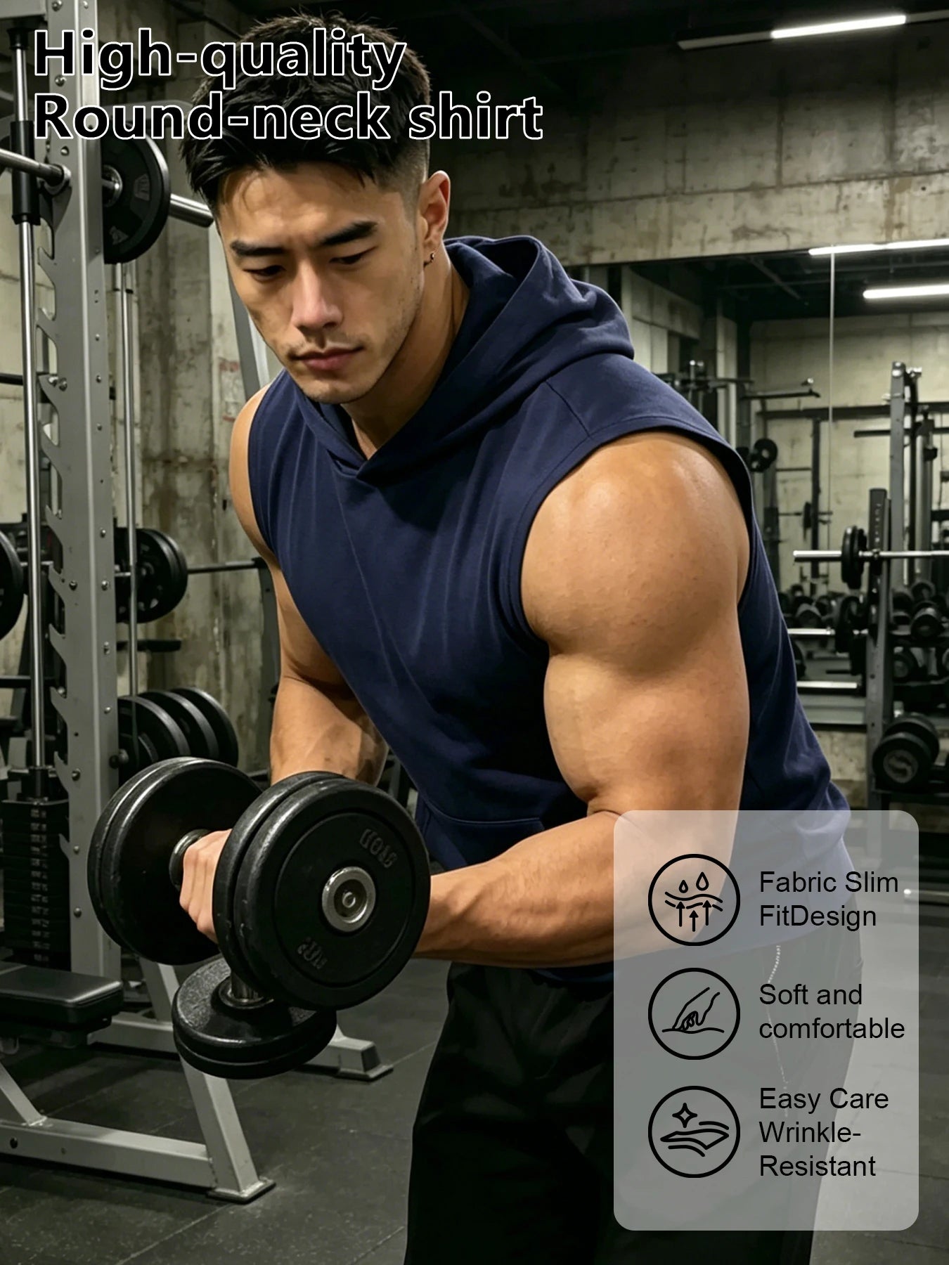 Unisex Hooded Sleeveless Gym Vest – Deep Cut Training Top with Kangaroo Pocket