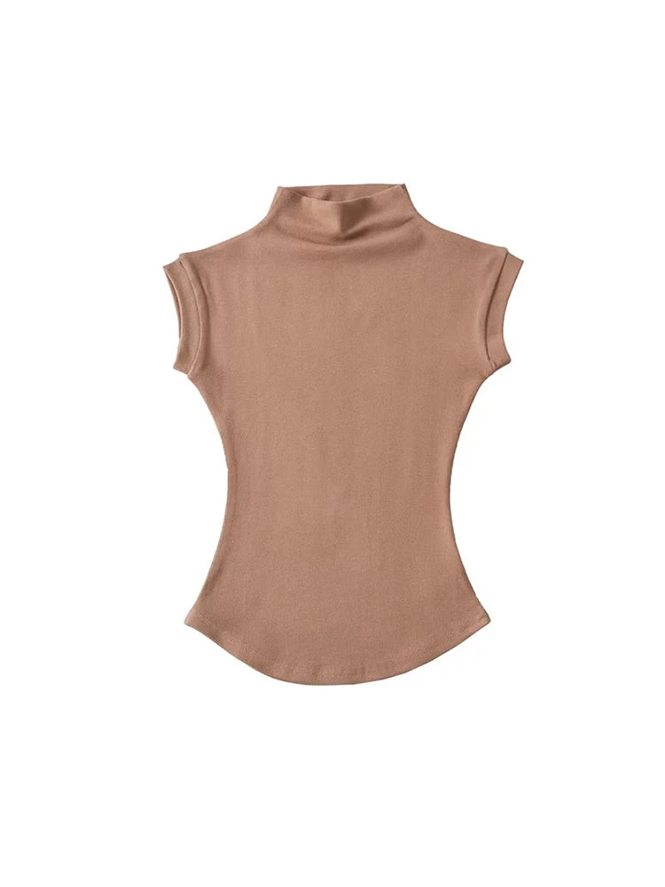 Sleeveless Turtleneck Crop Top – Slim Fit Streetwear Tee for Women