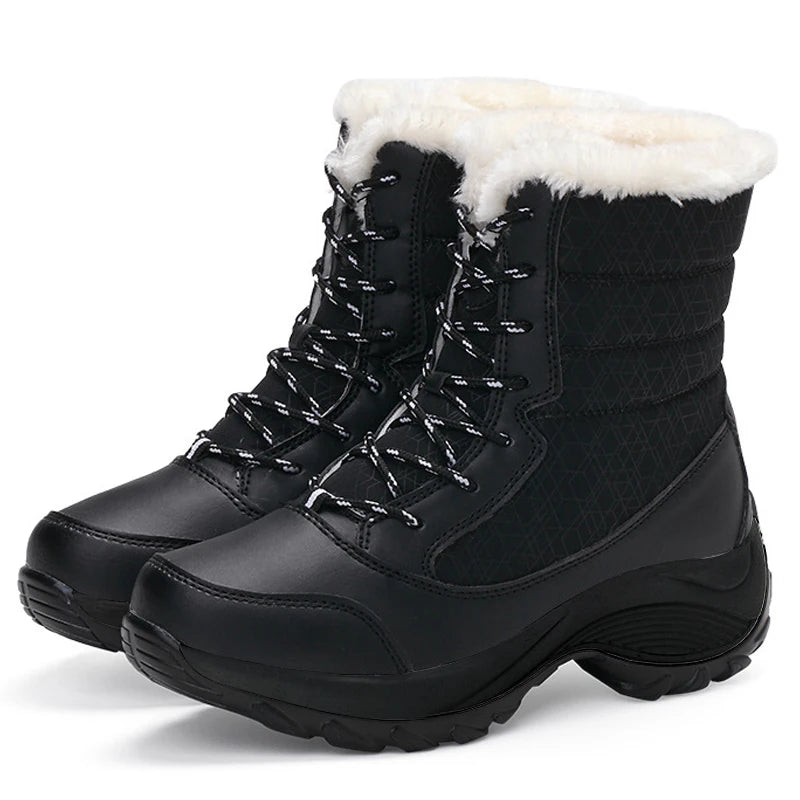 Botas de nieve para mujer, botas de plataforma antideslizantes para mujer, zapatos de invierno con piel cálida, botines para mujer, botas altas impermeables con cuña