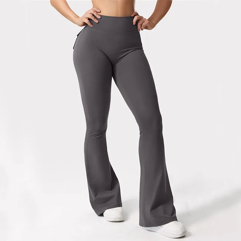 Leggings de yoga de pierna ancha para mujer, nuevos, de alta elasticidad, sensación de desnudez, compresión, ropa de trabajo de fitness con bolsillos, pantalón de yoga