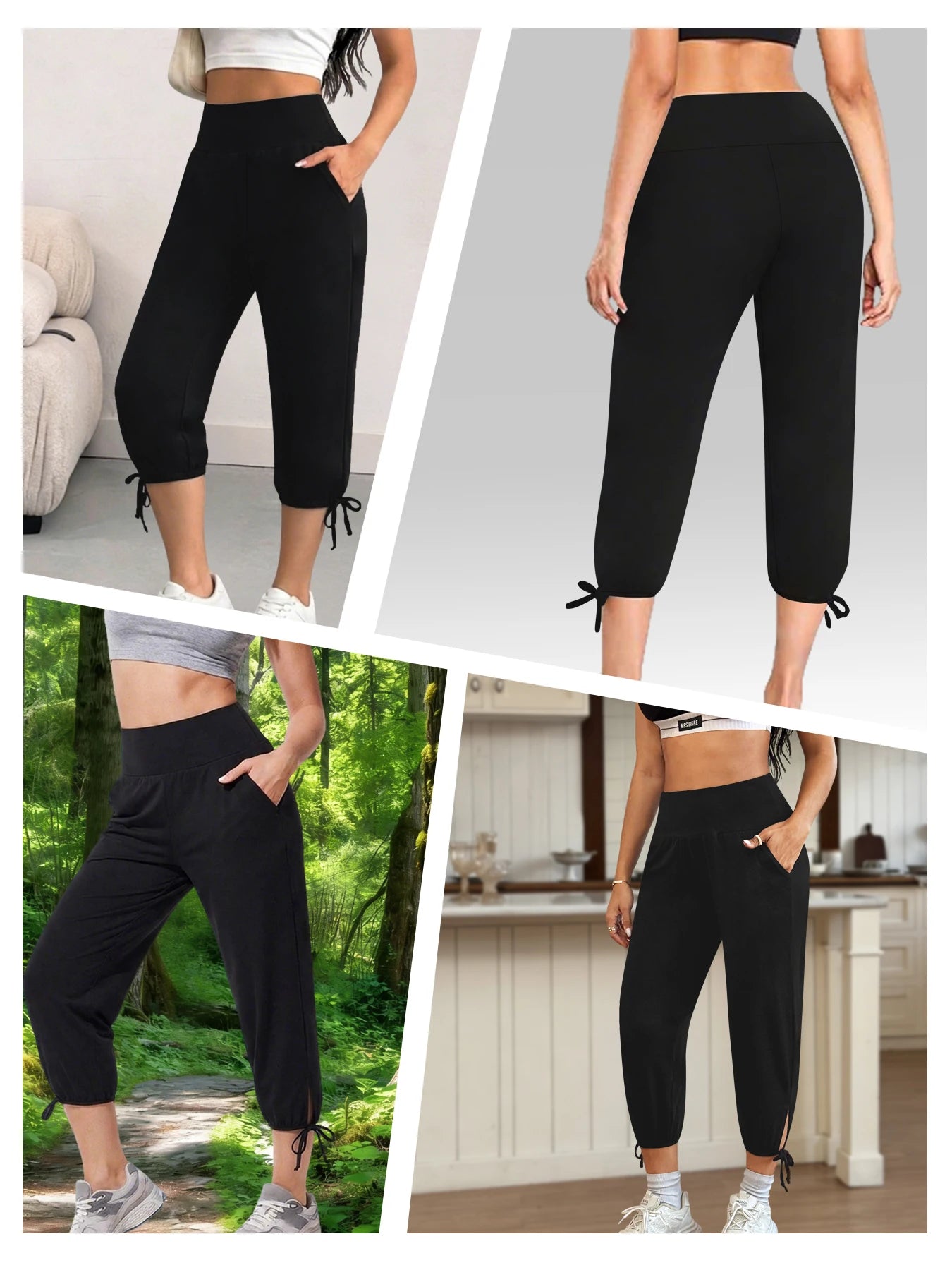 Pantalones capri holgados de yoga para mujer, pantalones deportivos cómodos con bolsillos