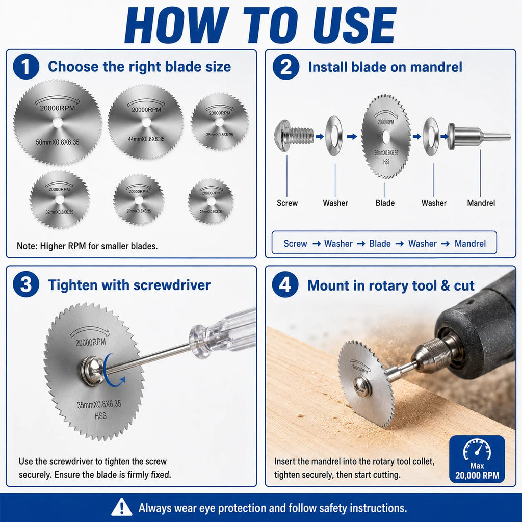 9pcs Rotary Tool Cutting Wheel Set HSS Saw Disc Blades 1/8' & 1/4' Shank Wood Plastic Aluminum Cutting Set with Screwdriver